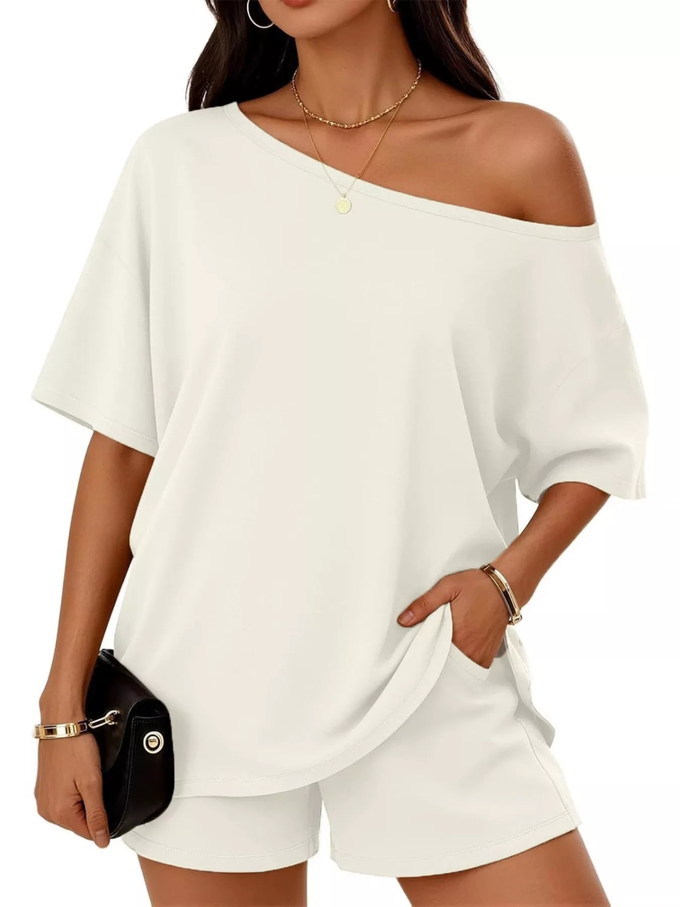 Full Size One Shoulder Top and Shorts Set Plus Size