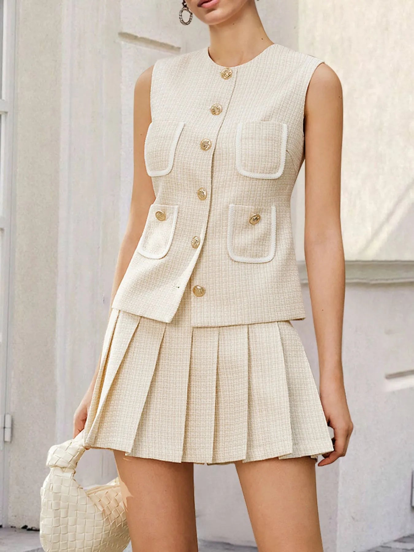 Tweed Pleated Skirt Set