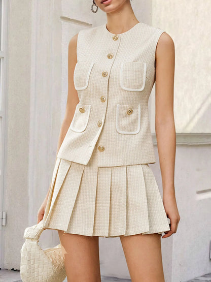 Tweed Pleated Skirt Set