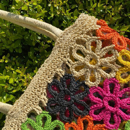 Flower power straw tote, view 8