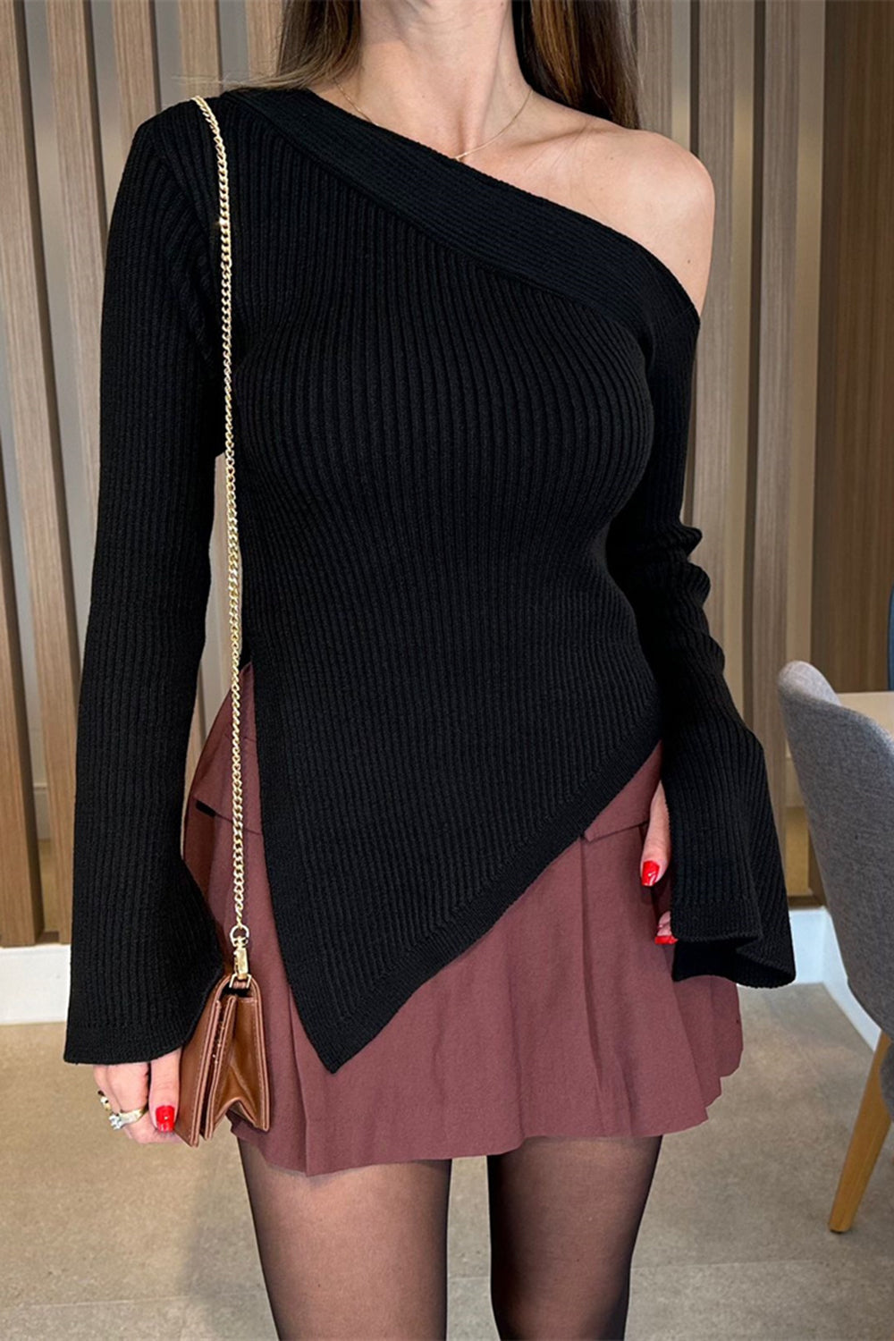 Asymmetric Single Shoulder Sweater