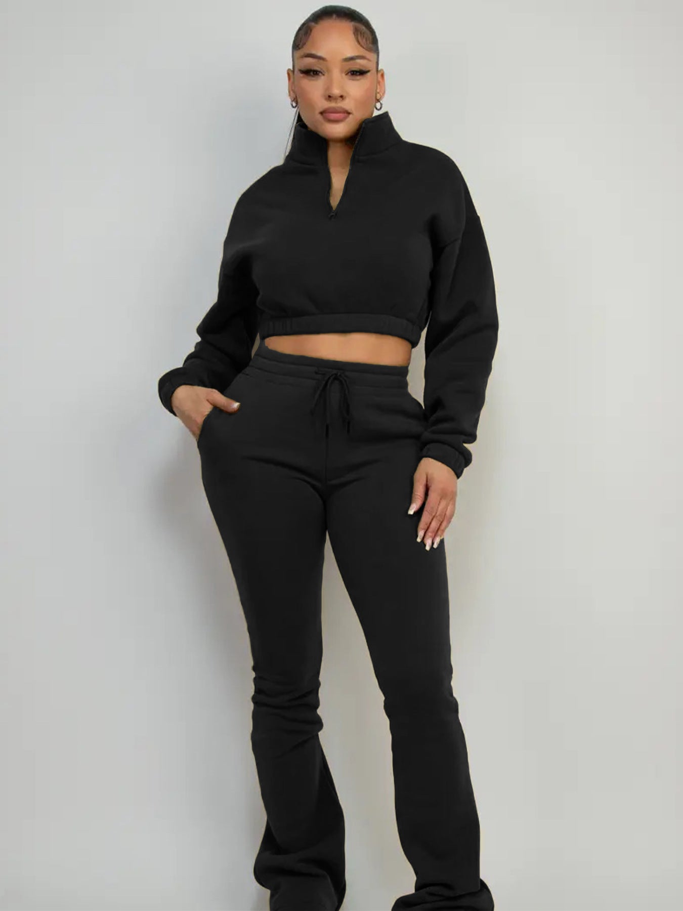 Velvet sweatshirt with micro flared pants set