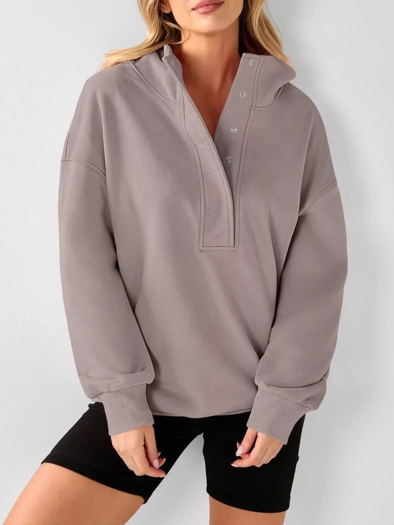 Half Snap Dropped Shoulder Hoodie