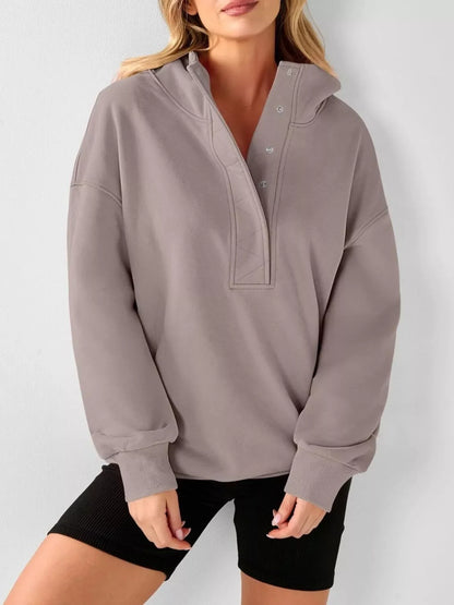 Half Snap Dropped Shoulder Hoodie