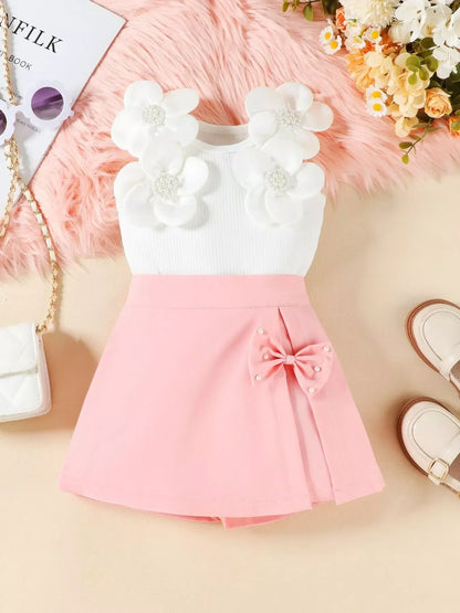 Children's Floral Top & Bow Skirt Set