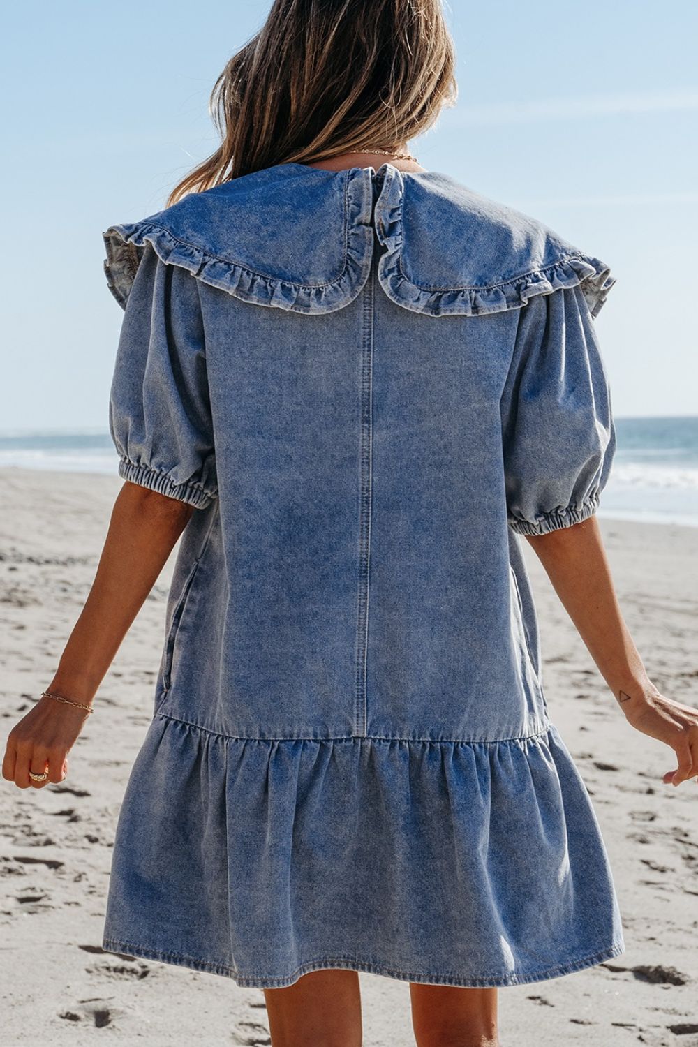 Ruffled Puff Sleeve Denim Mini Dress