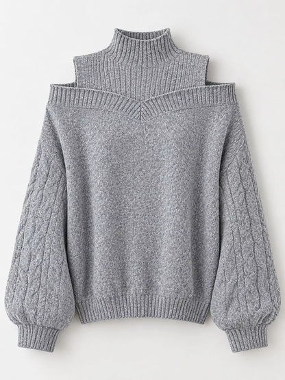 Cold-shoulder cable knit sweater, view 4