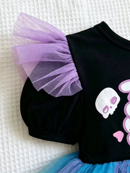 Children's Halloween Skeleton Graphic Tulle Tutu Dress