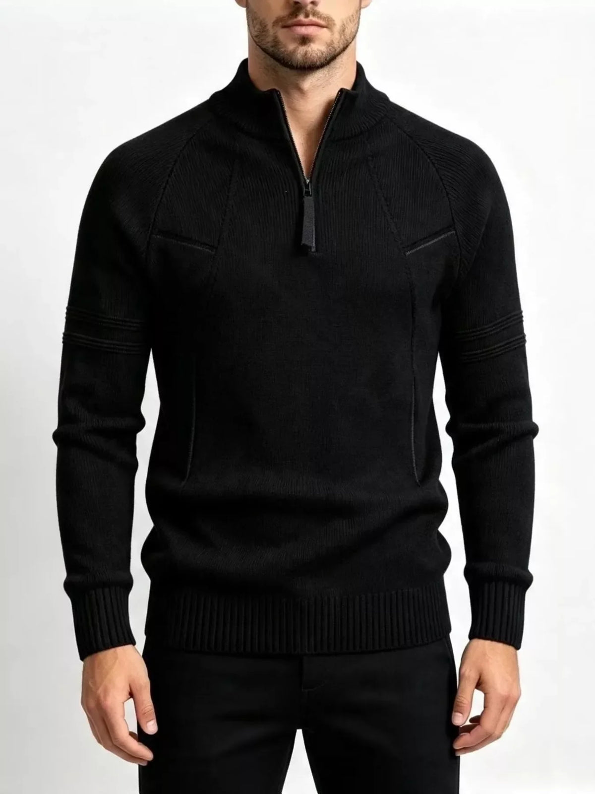 Men's Plus Size Quarter-Zip Ribbed Knit Sweater