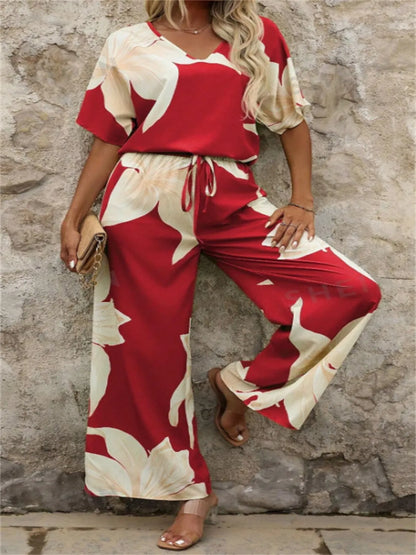 Printed Classy Wide Leg Pants Set