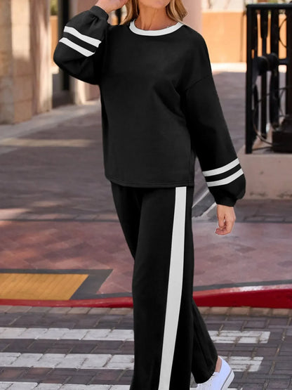 Contrast Top and Pants Set