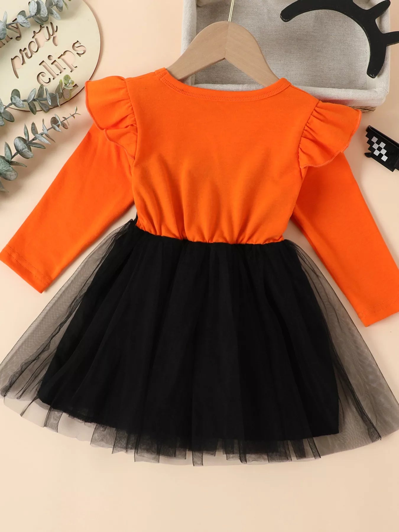 Children's Halloween Cat Eye Ruffle Tulle Dress