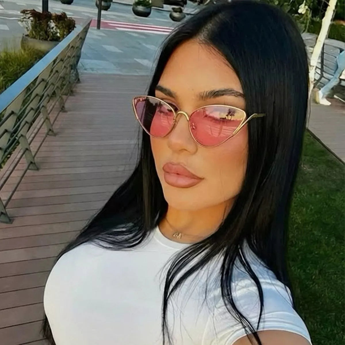 Gold-Rimmed Cat-Eye Sunglasses