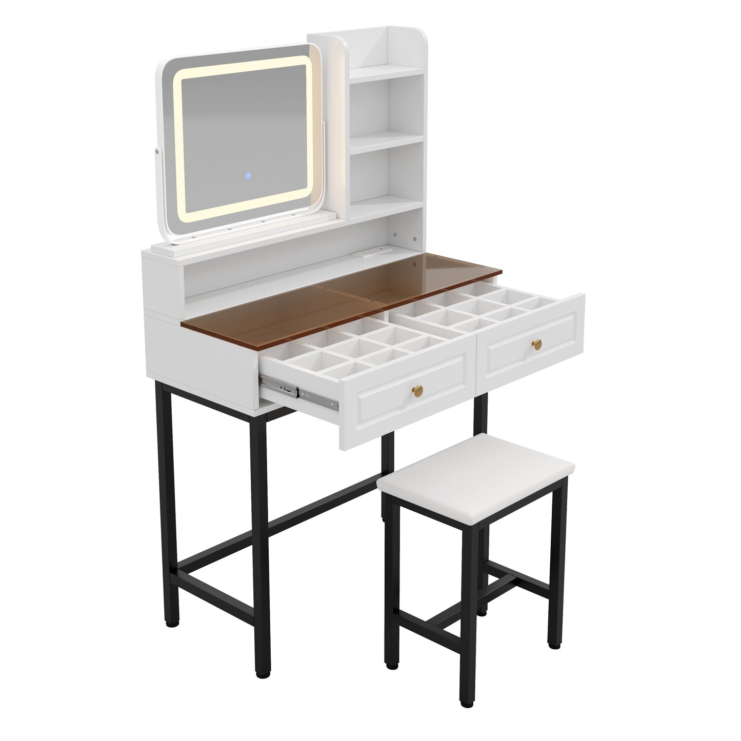 Makeup Vanity with LED Lighted Mirror
