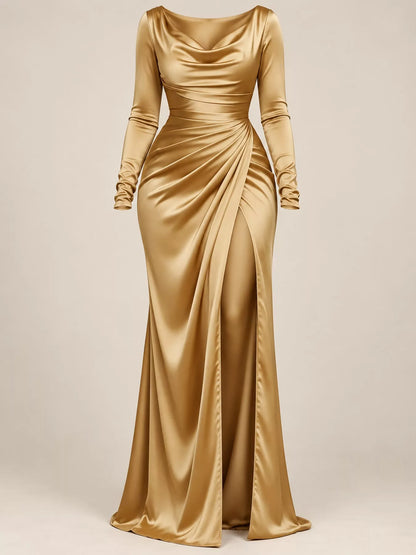 Plus size satin cowl neck dress, view 44