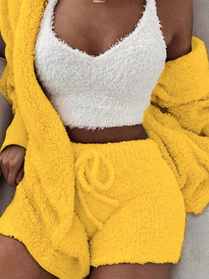 Fuzzy cardigan and shorts set, view 6