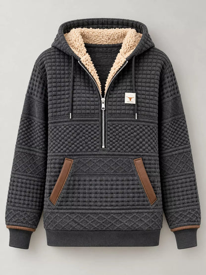 Plus size half-zip textured hoodie, view 4