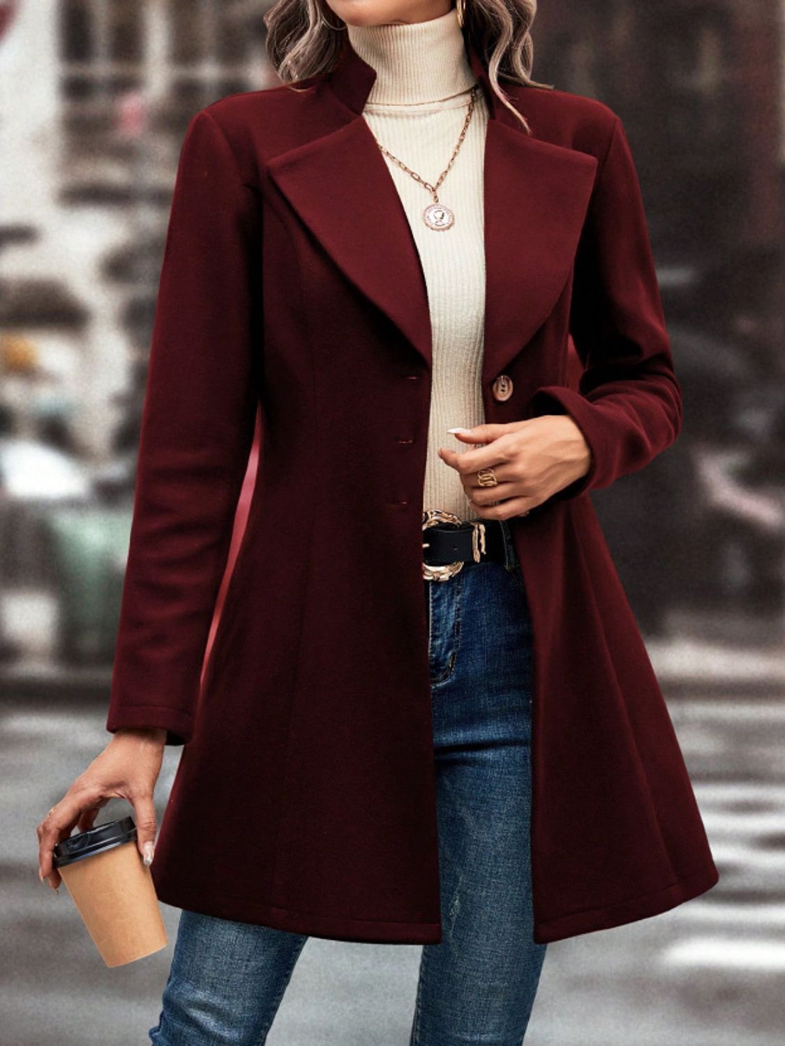 Buttoned Long Sleeve Coat