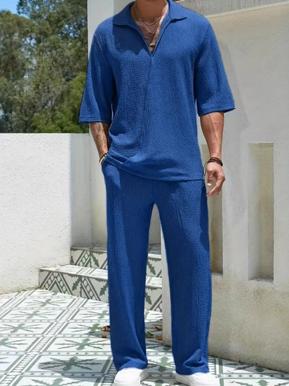 Men's Collar Half Sleeve Top and Pants Set