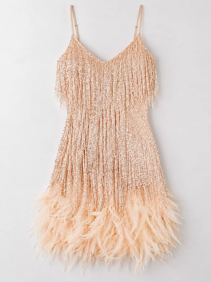 Feather fringe sequin dress, view 38