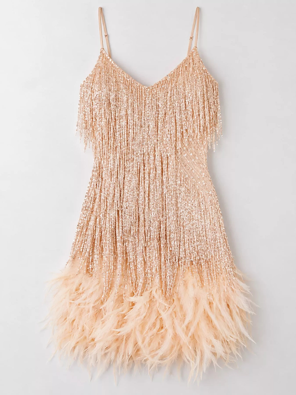 Plus Size Feather Fringe Sequin Dress for Celebrations