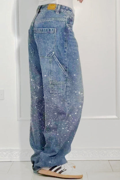 Full Size Rhinestone Wide leg Jeans