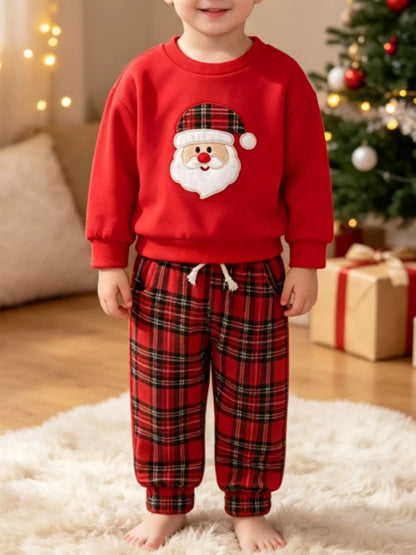 Kids' Santa Sweatshirt & Plaid Pants Set