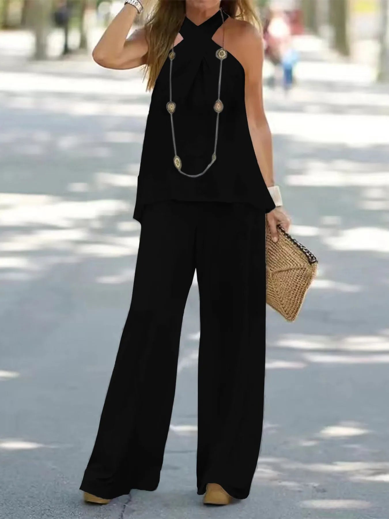 Halter Top and Wide Leg Pants Matching Set