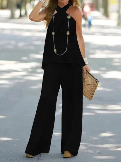 Halter Top and Wide Leg Pants Matching Set