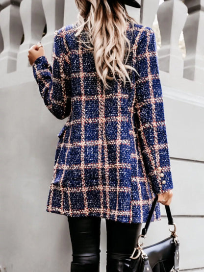 Plaid Tweed Double-Breasted Coat