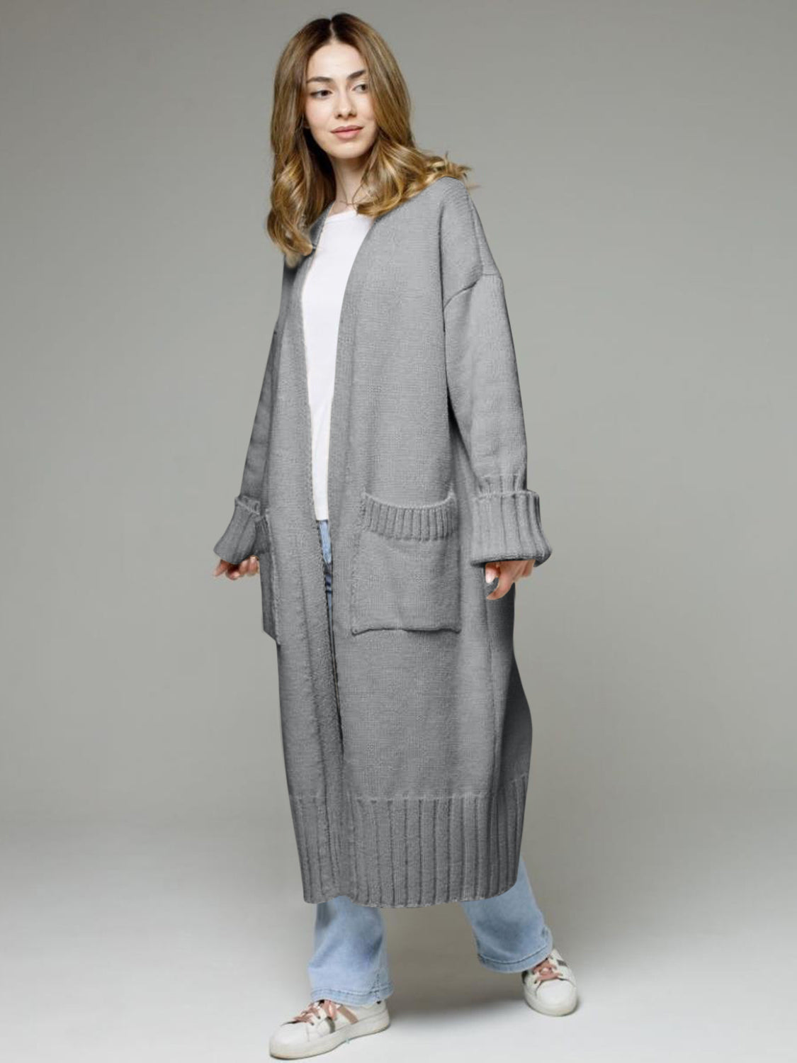 Open Front Dropped Shoulder Cardigan