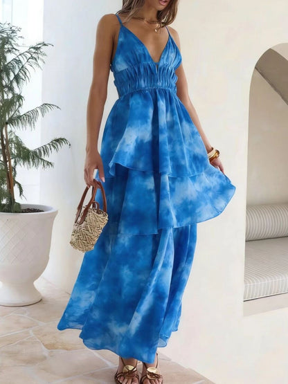 Tie-Dye Ruffled Layered Dress