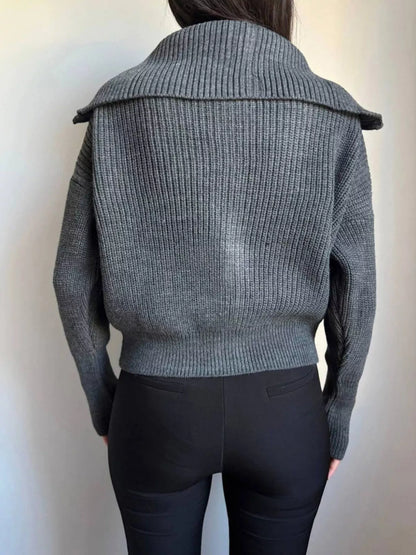 Zip Up Dropped Shoulder Cardigan