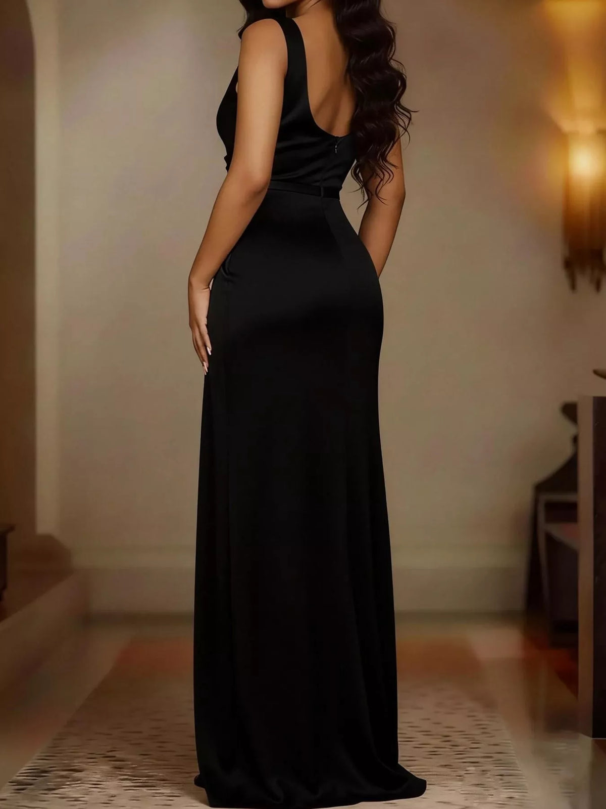 Plus Size Cowl Neck High Slit E Maxi Dress