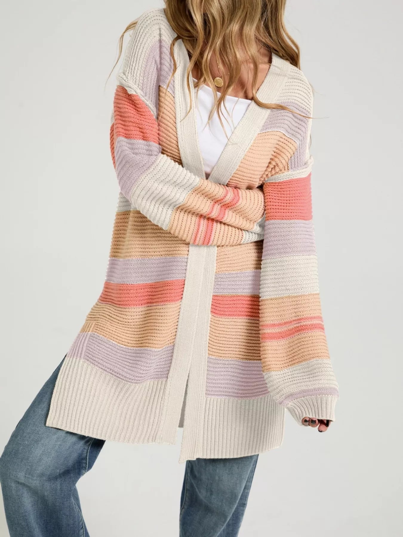 Color Block Striped Open Front Cardigan