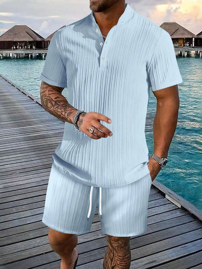 Men's Button Detail Short Sleeve Top and Shorts Set
