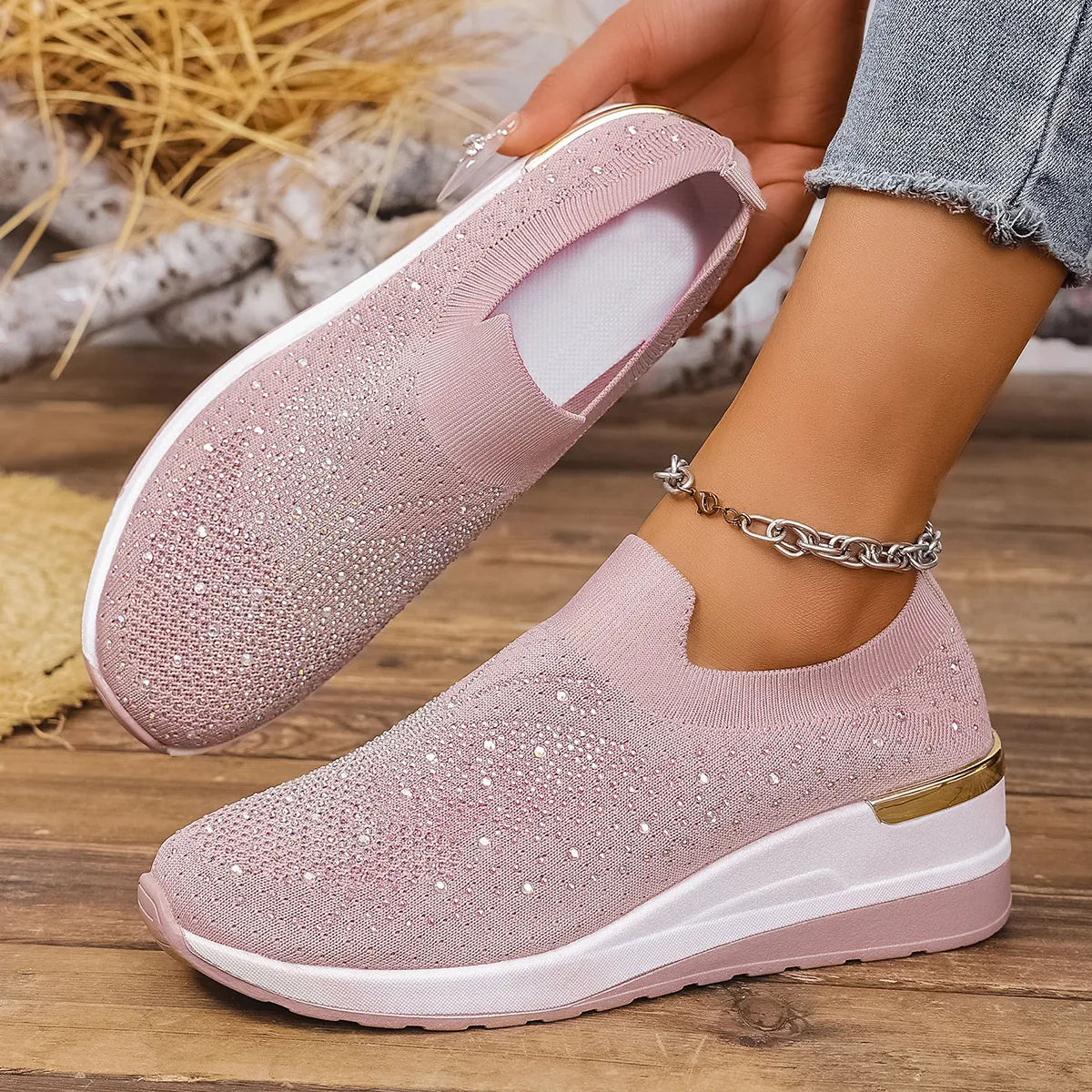 Rhinestone Wedge Sneakers