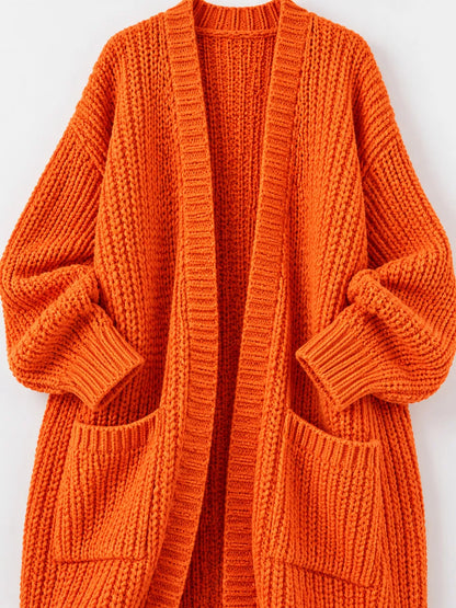 Women's Chunky Knit Openwork Cardigan with Pockets, S to 5XL