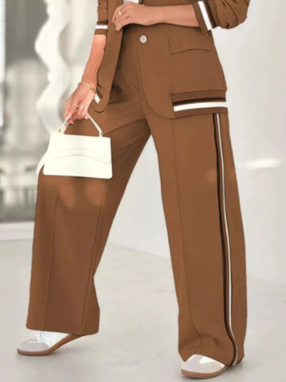 Plus Size Button Down Jacket and Pants Set