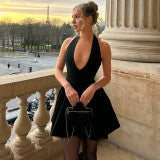 Black halter backless mini dress, size Large