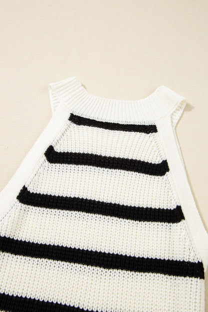 Striped Drawstring Sleeveless Sweater Dress