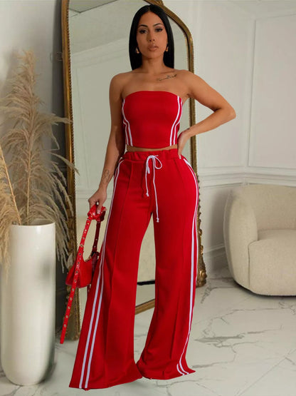 Sleeveless Tube Top and Wide Leg Pants Set