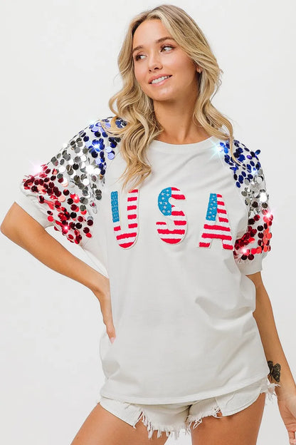 American Flag Sequin Top