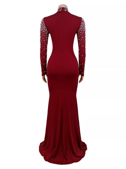 Rhinestone Long Sleeve Mermaid Maxi Dress