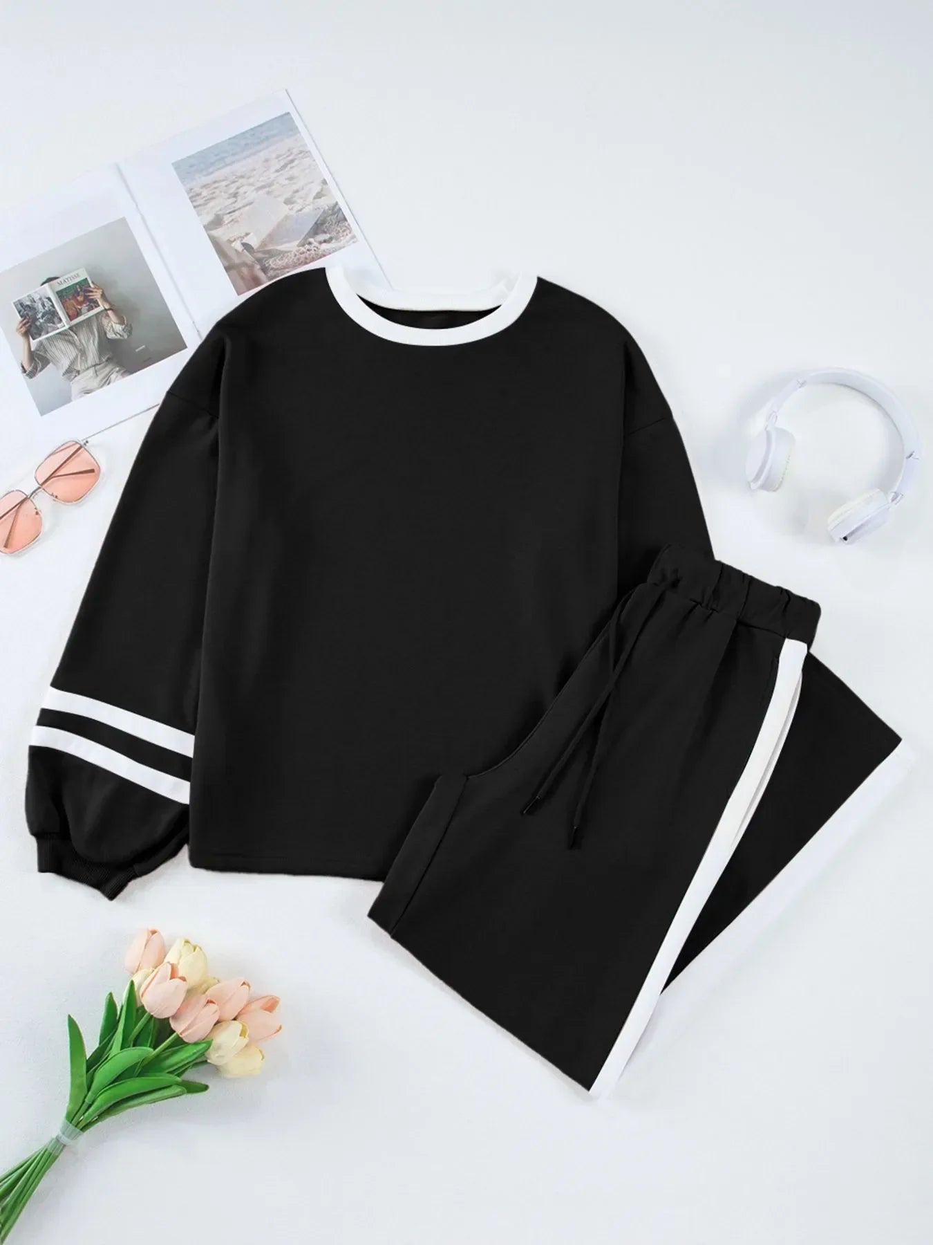 Contrast Top and Pants Set