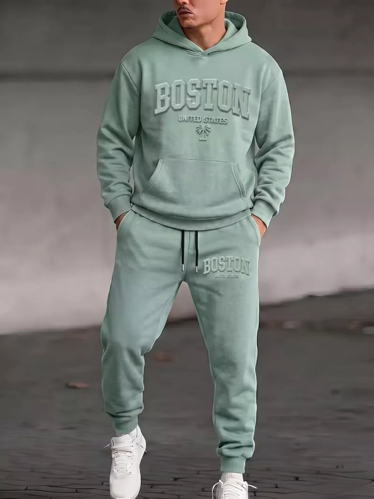Men's Plus Size Kangaroo Pocket Hoodie & Pants Set