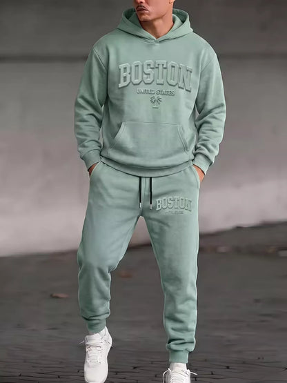 Men's Plus Size Kangaroo Pocket Hoodie & Pants Set