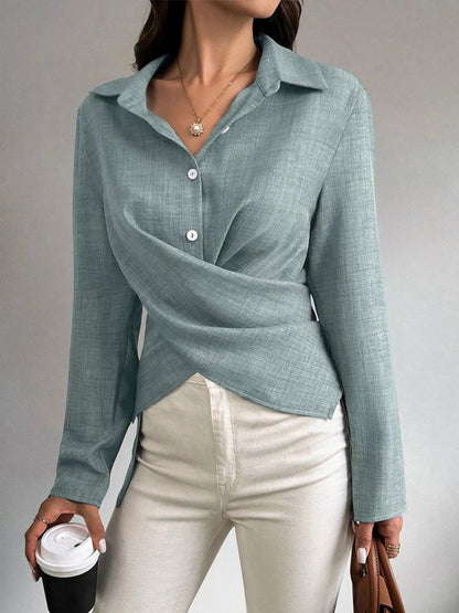 Criss-Cross Wrap Front Long Sleeve Shirt