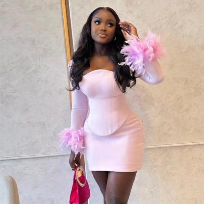 Feather Long Sleeve Two-Piece Set