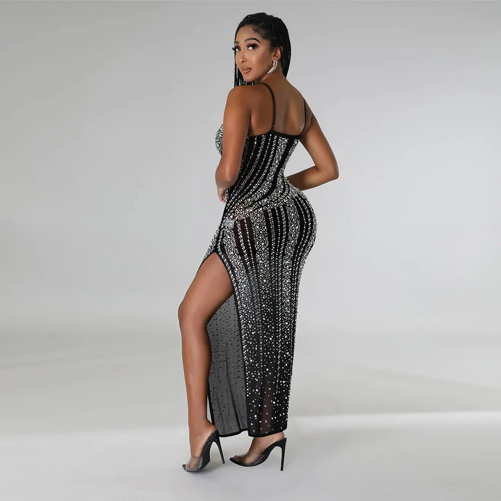 Sexy Sling Split Hot Diamond Dress